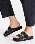 Asos Design Janine Leather Buckle Espadrille Mules In Black