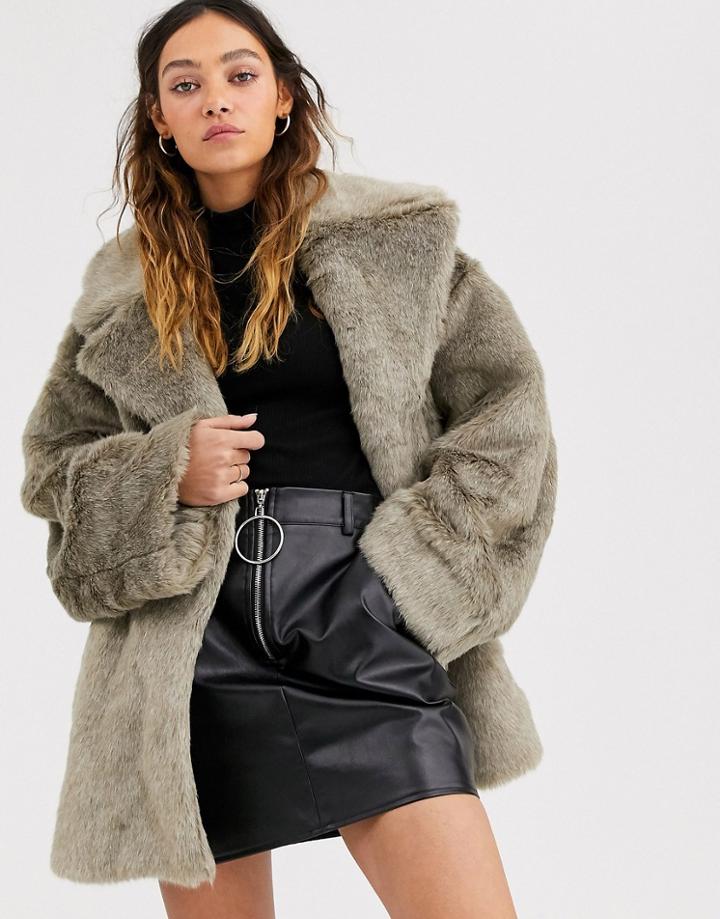 Weekday Tabitha Faux Fur Coat In Gray