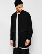Asos Longline Bomber Jacket With Parka Detailing In Black - Black