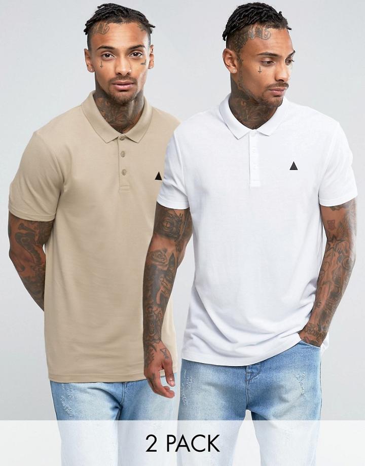 Asos 2 Pack Pique Polo Shirt With Logo In White/beige - Multi