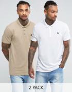 Asos 2 Pack Pique Polo Shirt With Logo In White/beige - Multi