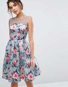 Chi Chi London Floral Print Midi Dress In Sateen - Multi