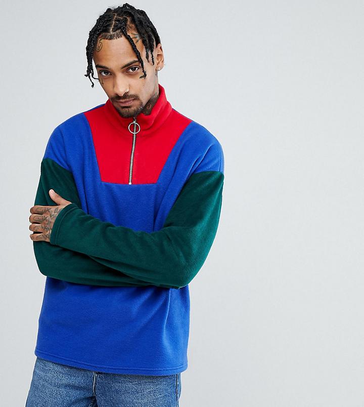 Reclaimed Vintage Inspired Cut And Sew Fleece Half Zip - Blue