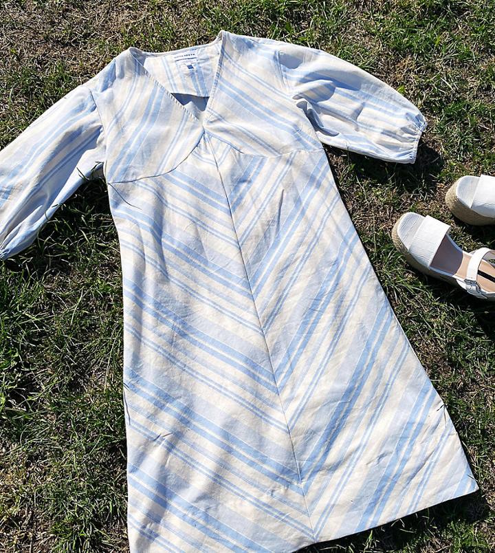 Native Youth Relaxed Mini Dress With Puff Sleeves In Soft Stripe-white