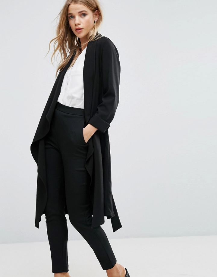 New Look Waterfall Duster Coat - Black