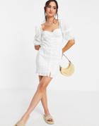 Asos Design Lace Insert Button Through Mini Dress With Pintucks In White