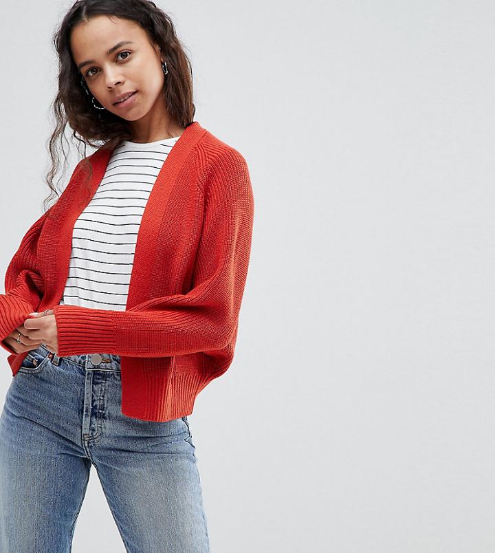 Asos Design Petite Eco Chunky Cardigan With Volume Sleeve - Red