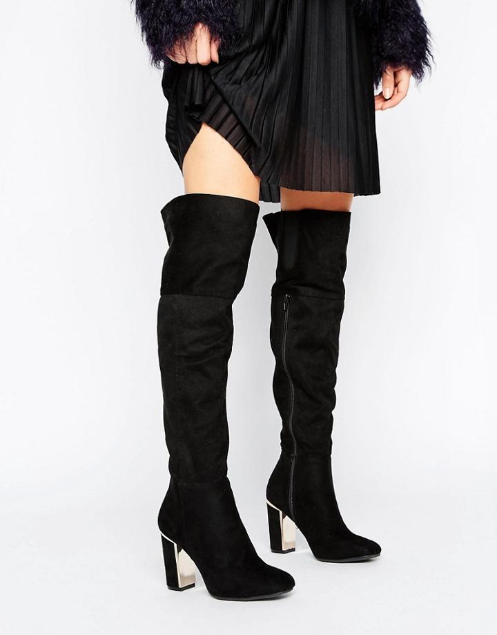 Oasis Metal Detail Knee High Boot - Black
