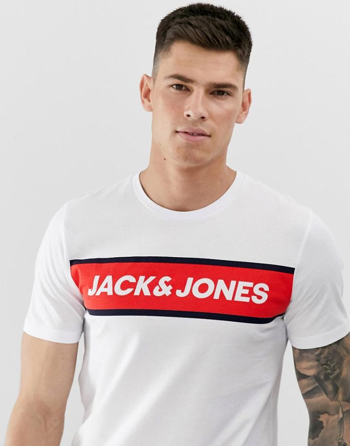 Jack & Jones Core Branded T-shirt With Chest Panel-white