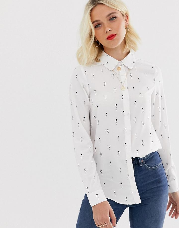Brave Soul Star Print Shirt-white