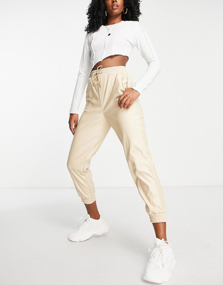 Parisian Pu Elasticated Waist Sweatpants In Ecru-neutral