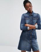 Only Button Front Denim Dress - Blue