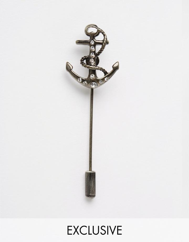 Simon Carter Anchor Tie Pin With Swarovski Crystal - Silver