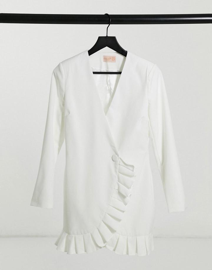 Club L Tailored Mini Dress With Ruffle Detail In White