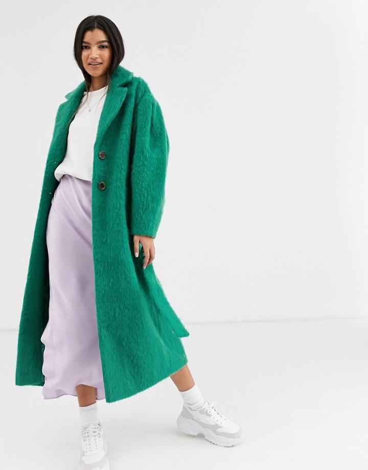 Asos Design Power Sleeve Coat In Green