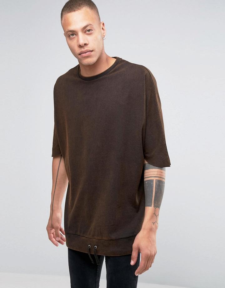 Asos Super Oversized T-shirt With Drawcord Hem In Heavy Jersey With Ac