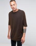 Asos Super Oversized T-shirt With Drawcord Hem In Heavy Jersey With Ac