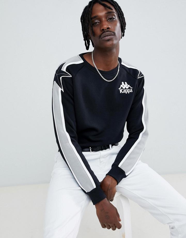 Kappa Sweatshirt With Sleeve Stripe And Star Embroidery Detail In Black - Black