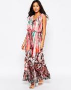 Traffic People Silk Demi Maxi Dress In Oversized Flower Print - Pink