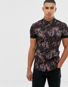 New Look Muscle Fit Floral Shirt In Black - Black