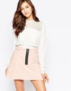 Hedonia Candice High Neck Top With Lace Panel - Cream