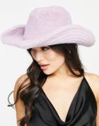 Asos Design Fluffy Cowboy Hat With Size Adjuster In Lilac-purple