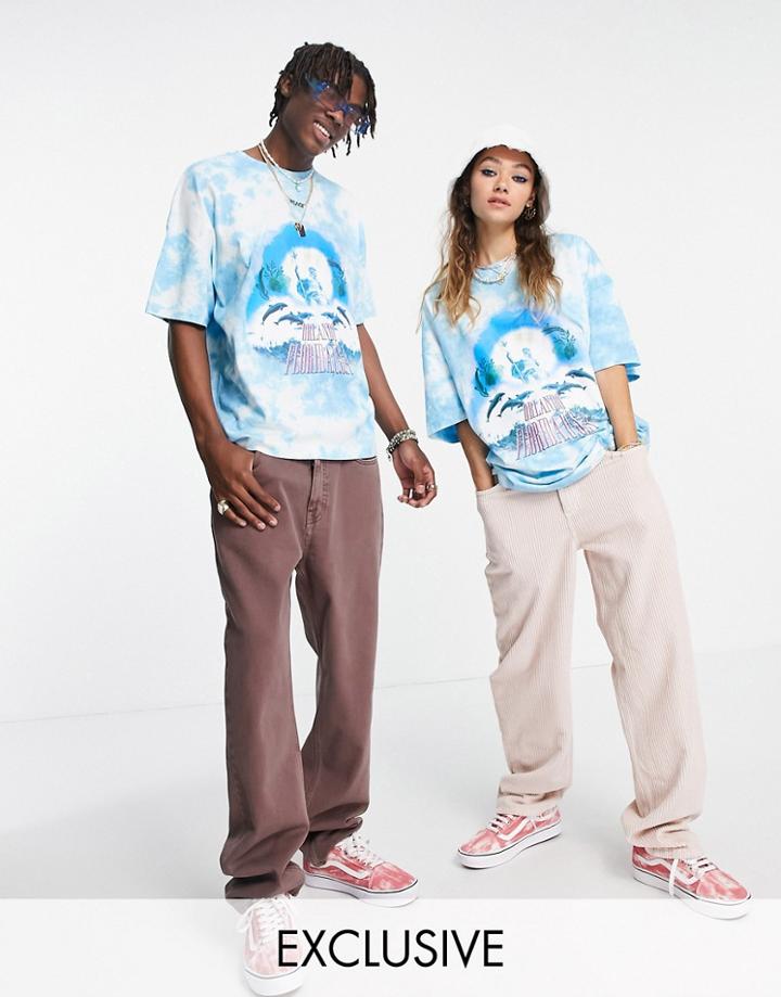 Reclaimed Vintage Inspired Unisex Tie Dye T-shirt With Dolphin Print-blues