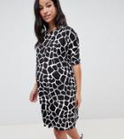 Asos Design Maternity Exclusive T-shirt Dress In Mono Animal Print - Multi