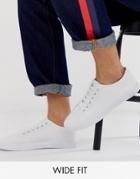 Asos Design Wide Fit Sneakers In White Canvas - White