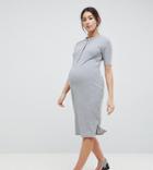 Asos Design Maternity Nursing Button Down Rib Midi Dress - Gray