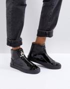 Love Moschino Patent Heart Peace Zip Boots - Black