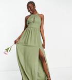 Tfnc Tall Bridesmaid Pleated Maxi Dress In Dusky Green