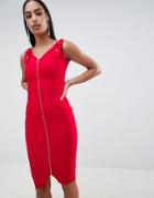 Vesper Zip Front Midi Dress - Red