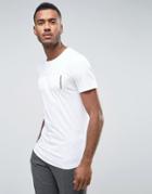 Jack & Jones Core Longline T-shirt With Curved Hem And Chest Print - White