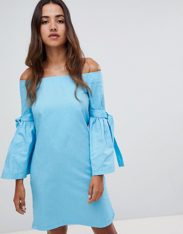 Closet London Tie Detail Off The Shoulder Dress - Blue