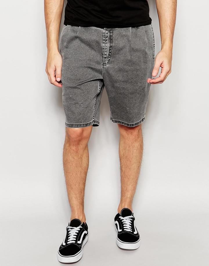 Asos Slim Short With Double Pleat Front In Mid Gray - Mid Gray