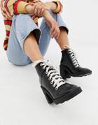 Asos Design Enola Leather Chunky Hiker Boots - Black