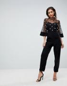 Asos Jumpsuit With Kimono Sleeve And Pearl Embellishment - Black