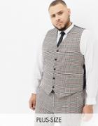 Gianni Feraud Plus Slim Fit Heritage Check Wool Blend Vest - Brown