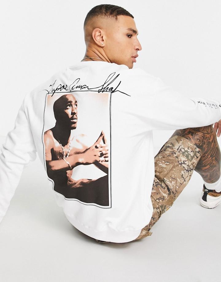 Pull & Bear Tupac Crewneck Sweatshirt In White