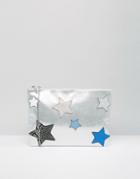 Nali Envelope Clutch Bag With Star Detail - Silver