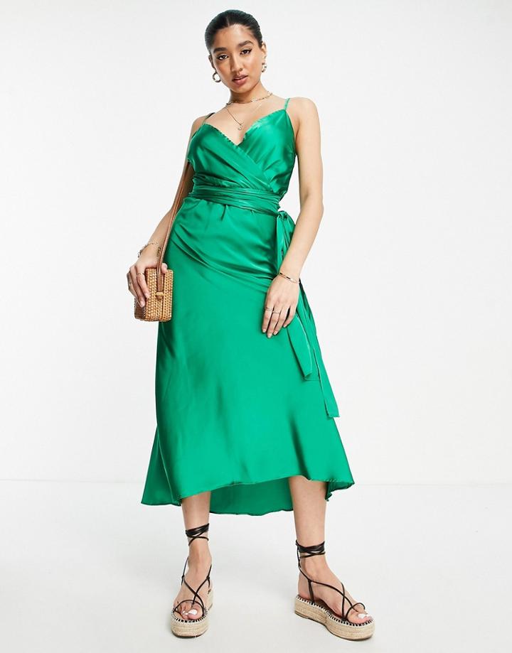 Liquorish Wrap Cami Midi Dress In Green