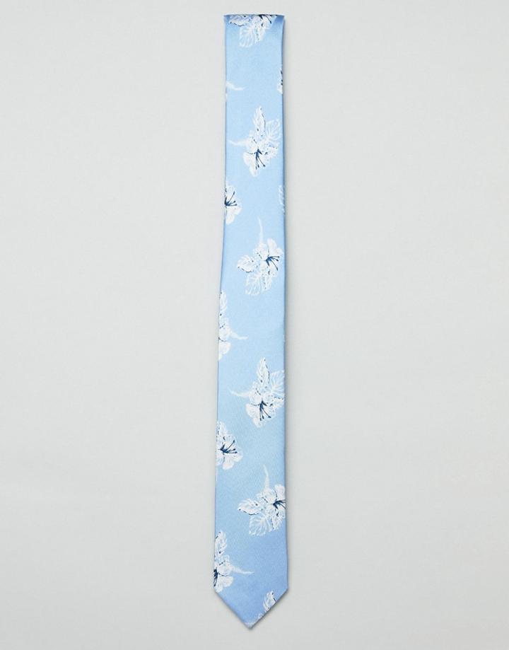 Jack & Jones Tie With Floral Print - Blue
