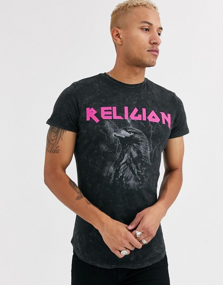 Religion T-shirt With Pink Logo Print In Gray Wash