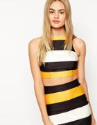 Asos Crop Top Co-ord With Stripe And Mesh Insert - Multi