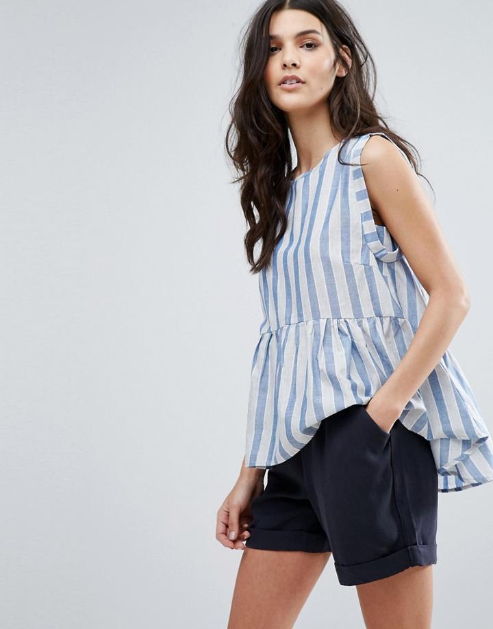 Y.a.s Stripe Ruffle Top - Blue