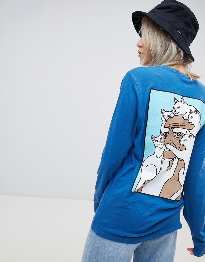 Ripndip Relaxed Long Sleeve T-shirt With Sleeve Logo Script And Back Graphic - Blue