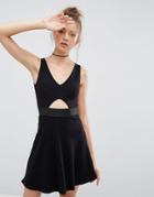 Asos Mini Cut Out Elastic Waist Skater Dress - Black