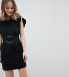 Asos Petite Split Cap Sleeve Mini Dress With Modern Ring Belt - Black