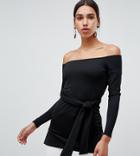 River Island Belted Off The Shoulder Top In Black - Black